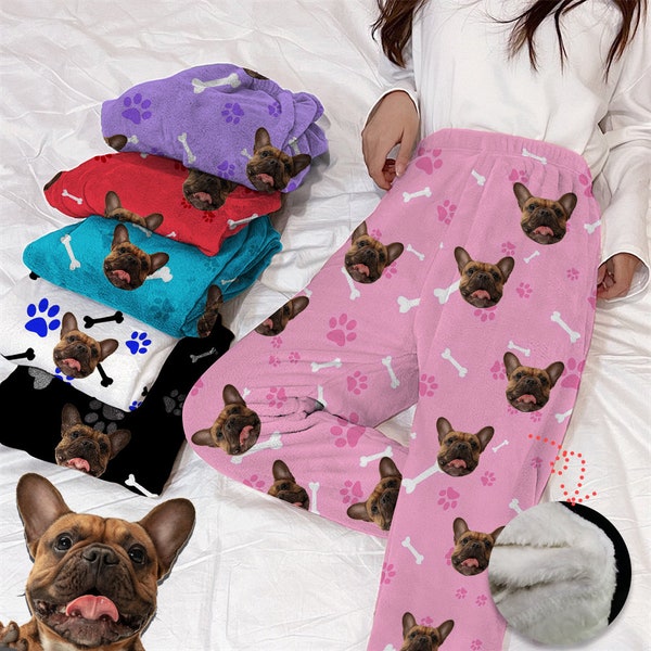 Custom Dog Face Fleece Pajama Pants, Personalized Face Fleece Pajama Pants, Custom Face PJ Pants, Personalized Face Couple Matching PJ Pants