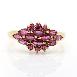 14K Gold Ruby Cluster Vintage Statement Ring - A18