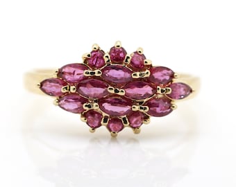 14K Gold Ruby Cluster Vintage Statement Ring - A18