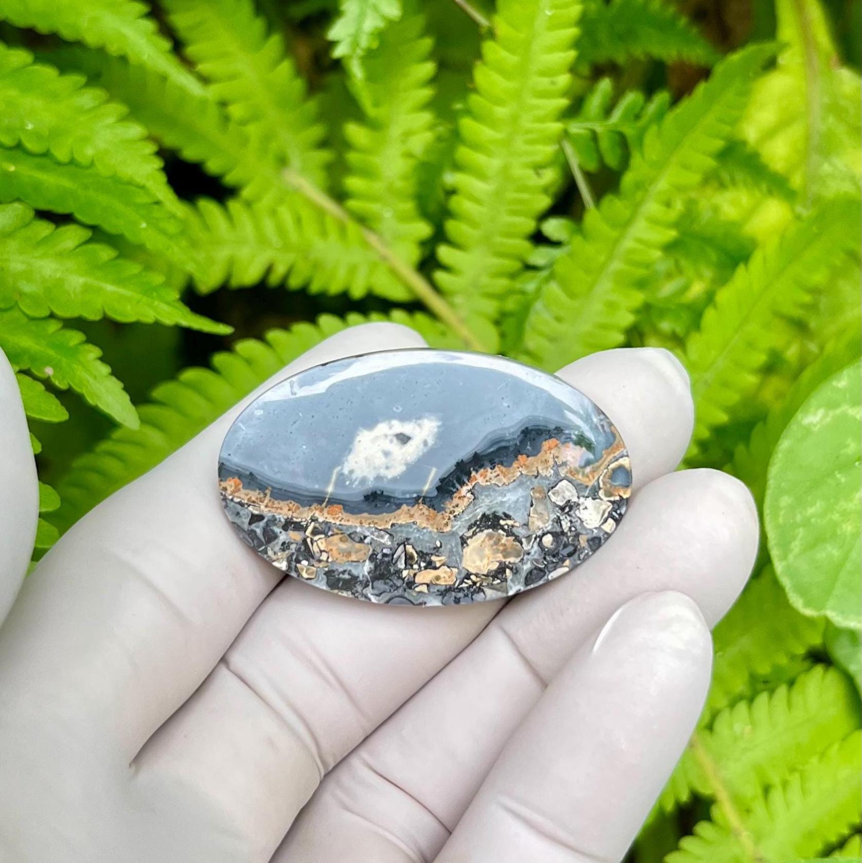 Cabochon Maligano Jasper Stone, Landscape Picture Stone, Size. 40x25x5.5 mm