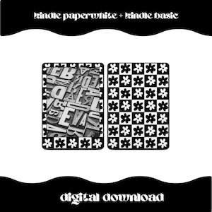 Kindle Paperwhite Decal Digital Download, Kindle Basic Decal Digital Download | IMAGE FILE ONLY | Black White Flower Checker