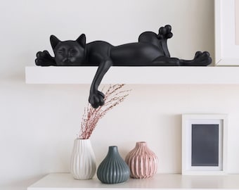 Minimalist Sleeping Cat Statue, Handmade Black Cat Figurine, Cat Sculpture Ornament, Home Decor Art, Gifts for Cat Lovers, Birthday Gifts