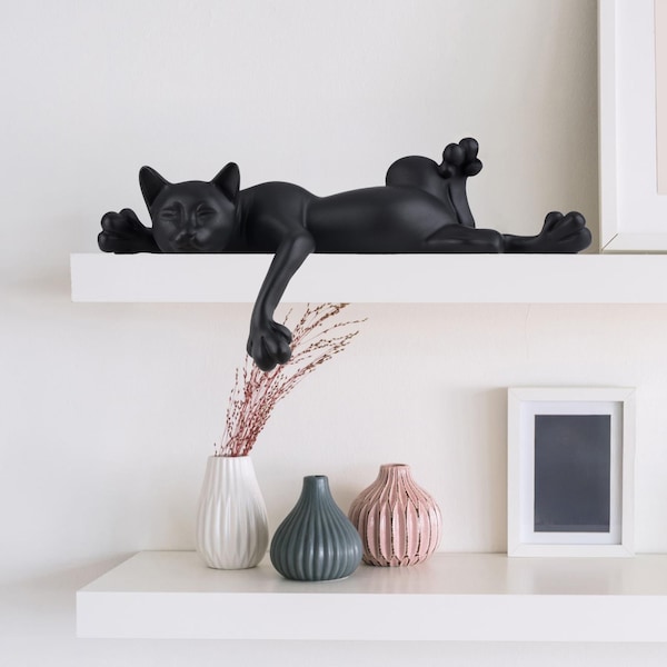 Minimalistische schlafende Katzenstatue, handgemachte schwarze Katzenfigur, Katzenskulptur, Ornament, Wohnkultur, Geschenke für Katzenliebhaber, Geburtstagsgeschenke