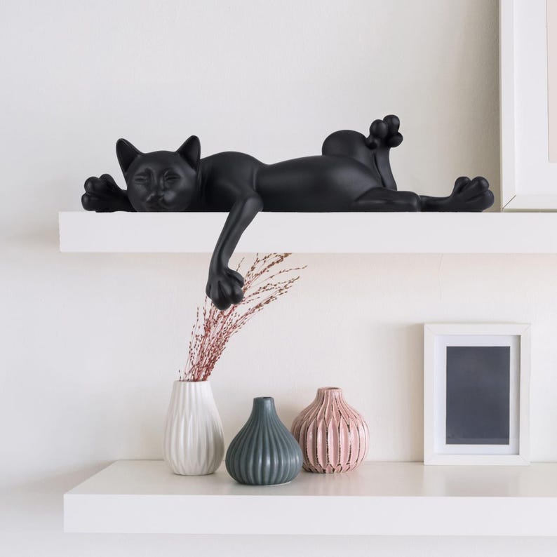 Minimalist Sleeping Cat Statue, Handmade Black Cat Figurine, Cat Sculpture Ornament, Home Decor Art, Gifts for Cat Lovers, Birthday Gifts image 1
