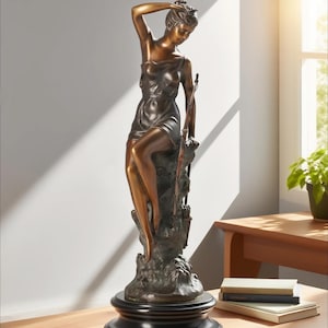 Bronze Diana Sculpture: French Art Deco Statue on Marble Base, Home Decor, Gifts