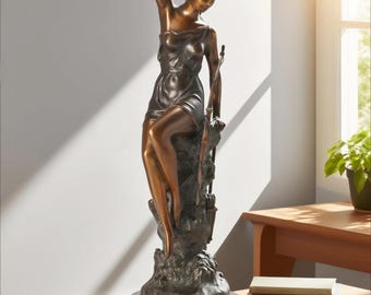 Bronze Diana Sculpture: French Art Deco Statue on Marble Base, Home Decor, Gifts