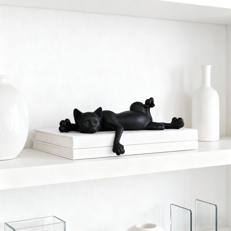 Minimalist Sleeping Cat Statue, Handmade Black Cat Figurine, Cat Sculpture Ornament, Home Decor Art, Gifts for Cat Lovers, Birthday Gifts image 7