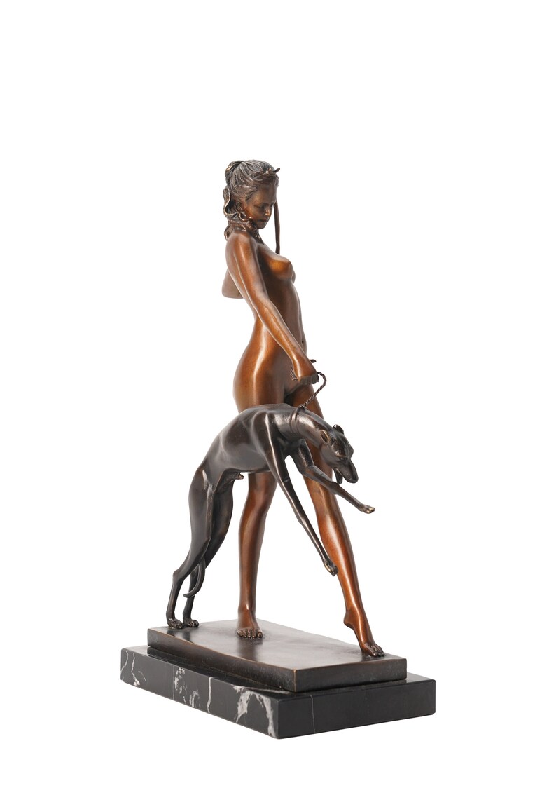 American Classic Sculpture - Girl with Dog, Vintage Bronze Sculptures, Bronze Sculpture Art Deco, Home Decor Statue image 5