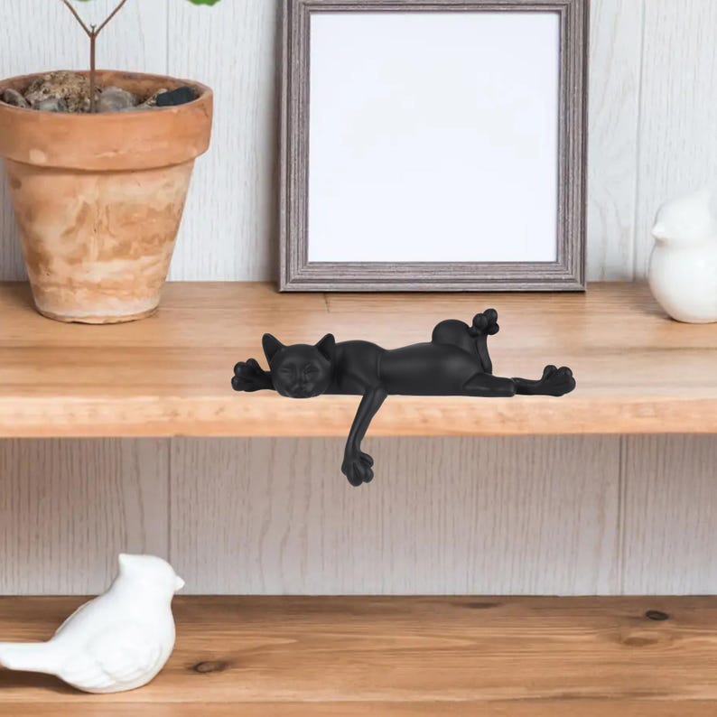 Minimalist Sleeping Cat Statue, Handmade Black Cat Figurine, Cat Sculpture Ornament, Home Decor Art, Gifts for Cat Lovers, Birthday Gifts image 5