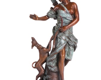 French Classical Sculpture - Diana the Huntress, Vintage Bronze Sculptures, Bronze Sculpture Art Deco, Home Decor Statue