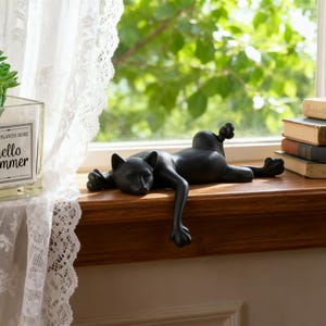 Minimalist Sleeping Cat Statue, Handmade Black Cat Figurine, Cat Sculpture Ornament, Home Decor Art, Gifts for Cat Lovers, Birthday Gifts image 9