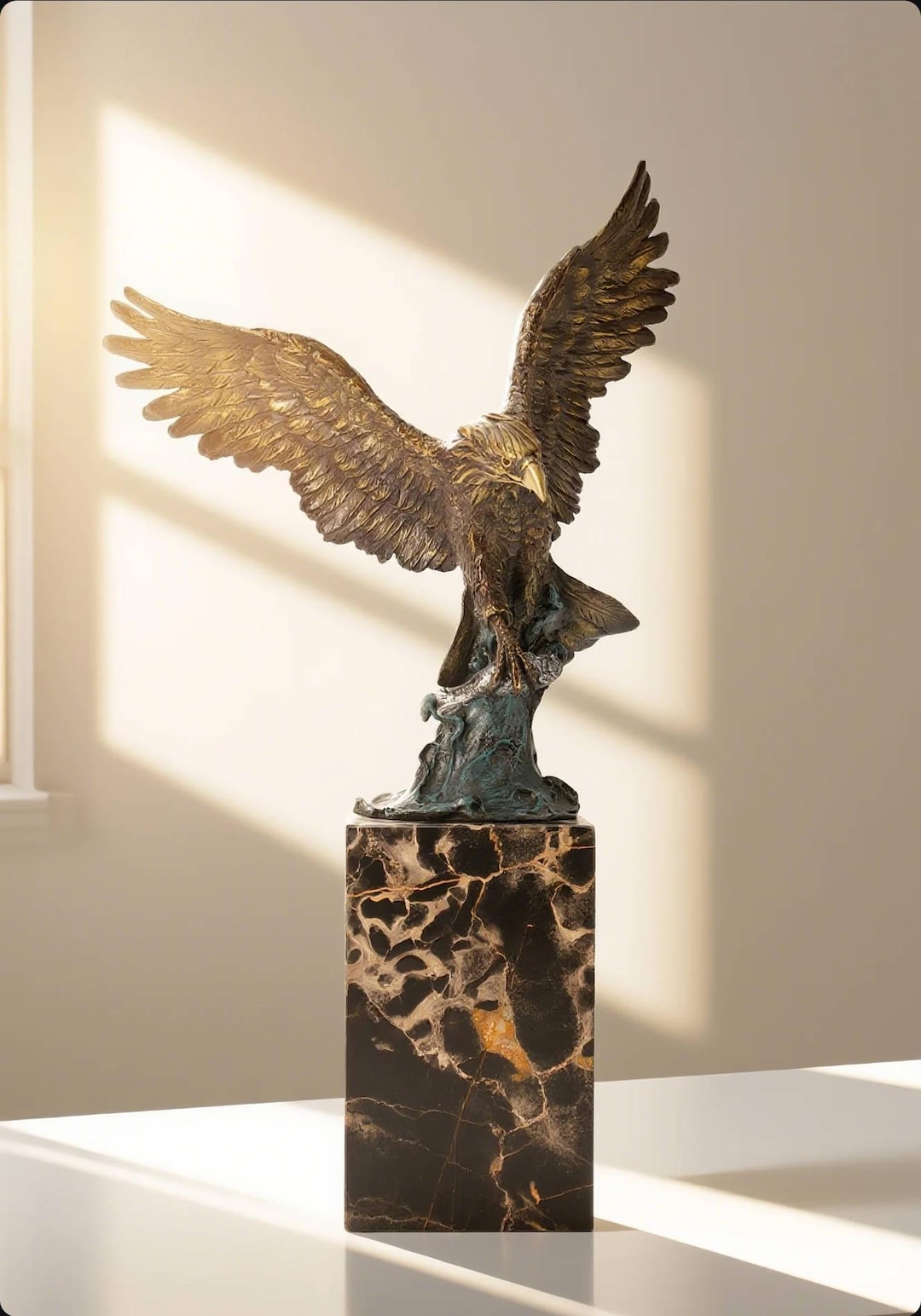 Bronze Eagle Sculpture: American Art Deco Statue, Marble Base, Home ...