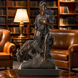 Art Deco Bronze Shepherdess Sculpture - Louis Kley Style, Marble Base, Home Decor, Gifts