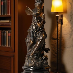 French Bronze Angel Sculpture - Mathurin Moreau Replica - Marble Base, Home Decor, Gifts