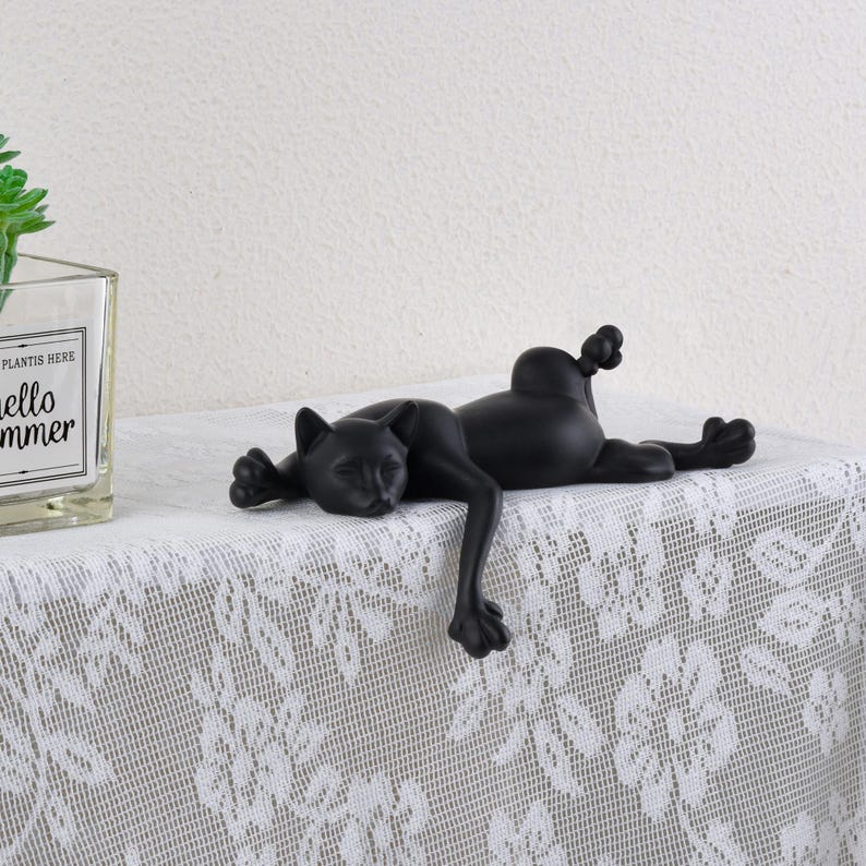 Minimalist Sleeping Cat Statue, Handmade Black Cat Figurine, Cat Sculpture Ornament, Home Decor Art, Gifts for Cat Lovers, Birthday Gifts image 4