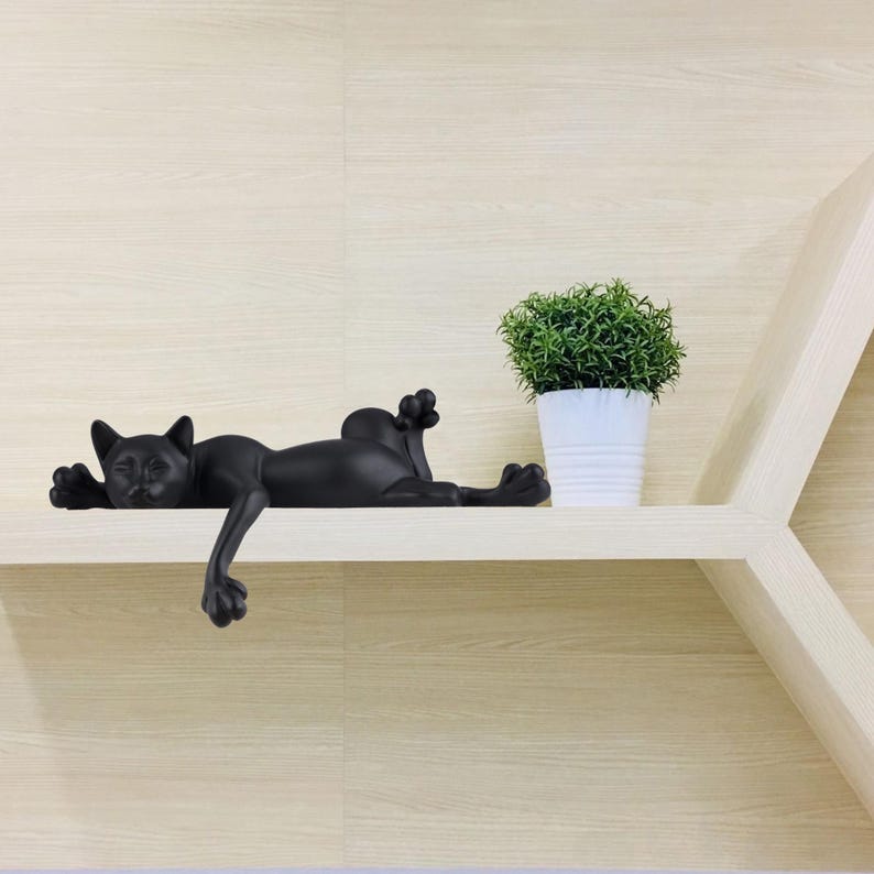 Minimalist Sleeping Cat Statue, Handmade Black Cat Figurine, Cat Sculpture Ornament, Home Decor Art, Gifts for Cat Lovers, Birthday Gifts image 6
