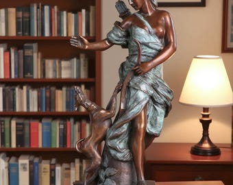 Diana the Huntress Bronze Sculpture: French Art Deco Statue on Marble Base, Home Decor, Gifts