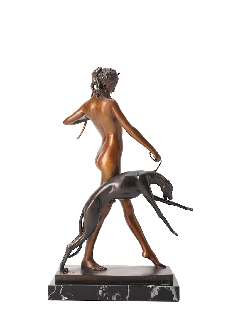 American Classic Sculpture - Girl with Dog, Vintage Bronze Sculptures, Bronze Sculpture Art Deco, Home Decor Statue image 6