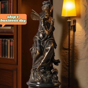 Französische Klassische Skulptur - Engel auf Felsen, Vintage Bronze Skulpturen, Bronze Skulptur Art Deco, Home Decor Statue