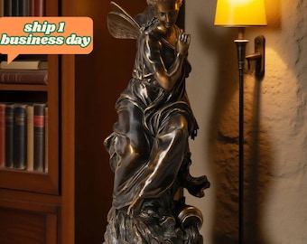 French Classical Sculpture - Angel on Rock, Vintage Bronze Sculptures, Bronze Sculpture Art Deco, Home Decor Statue, Handmade Statue Gifts
