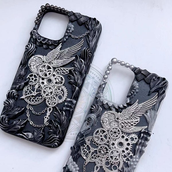 Steam Punk Customized Handmade Phone Case for All Brand, iPhone, Samsung Oneplus etc, Decoden Cream Glue Case, Gift for wife for her