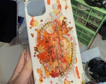 Customized Handmade Phone Case of fall season for All Brand, iPhone, Samsung Oneplus etc, Decoden Baroque-Inspired Cream Glue Case