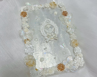 Customized Handmade Tablet Case for All Brand, iPads, Galaxy Tab etc, Baroque-Inspired Cream Glue Case