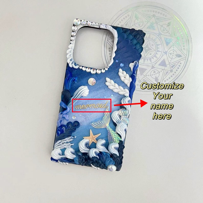 Custom Handmade Phone Case for Birthday for Christmas for Her for Girlfriend for Wife for SIster, Decoden Mermaid-Inspired Cream Glue Case image 6