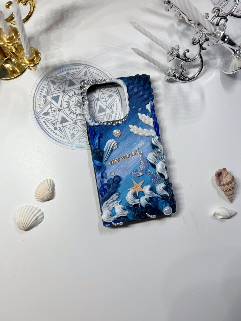 Custom Handmade Phone Case for Birthday for Christmas for Her for Girlfriend for Wife for SIster, Decoden Mermaid-Inspired Cream Glue Case image 8