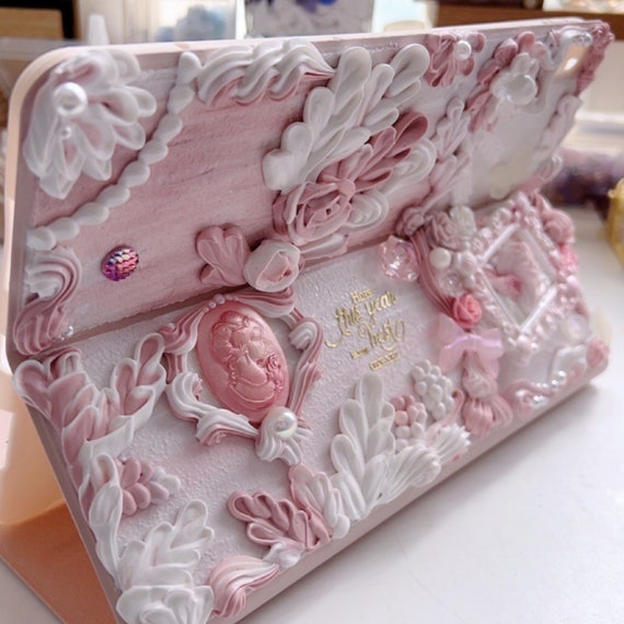 Customized Handmade Tablet Case for All Brand, iPads, Galaxy Tab etc, Baroque-Inspired Cream Glue Case