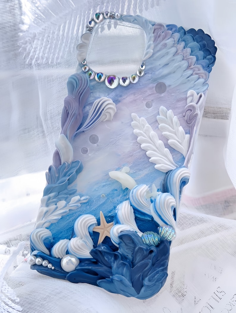 Custom Handmade Phone Case for Birthday for Christmas for Her for Girlfriend for Wife for SIster, Decoden Mermaid-Inspired Cream Glue Case image 1