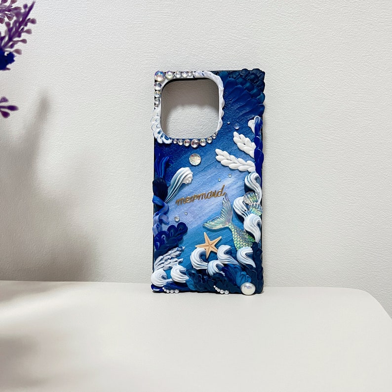 Custom Handmade Phone Case for Birthday for Christmas for Her for Girlfriend for Wife for SIster, Decoden Mermaid-Inspired Cream Glue Case image 7