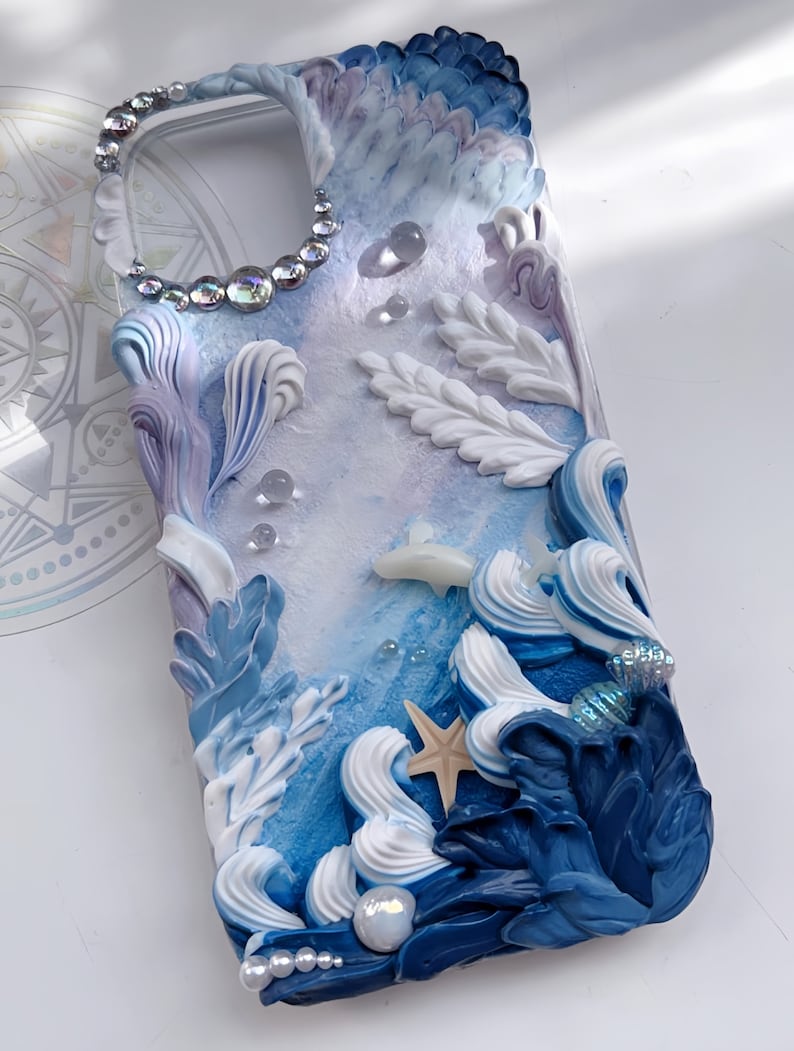 Custom Handmade Phone Case for Birthday for Christmas for Her for Girlfriend for Wife for SIster, Decoden Mermaid-Inspired Cream Glue Case image 4