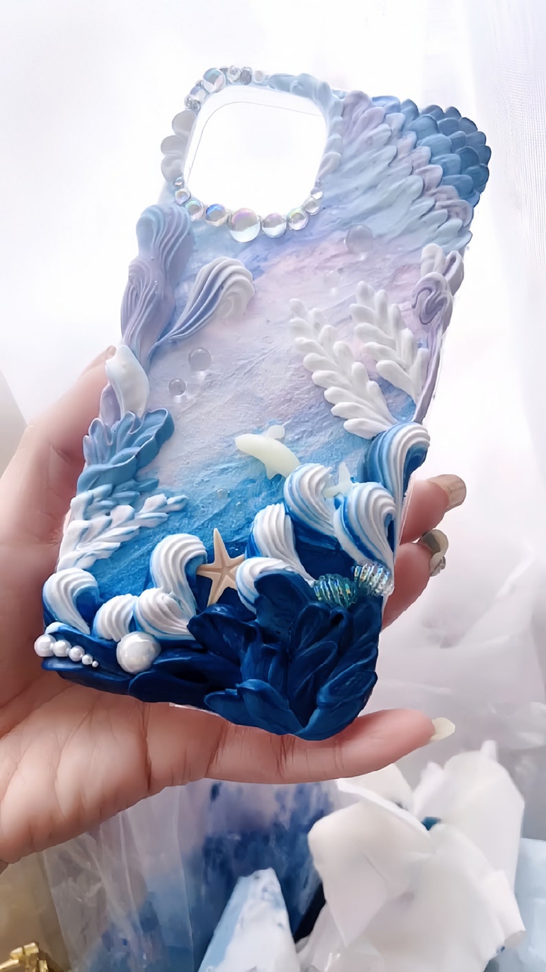 Custom Handmade Phone Case for Birthday for Christmas for Her for Girlfriend for Wife for SIster, Decoden Mermaid-Inspired Cream Glue Case image 3