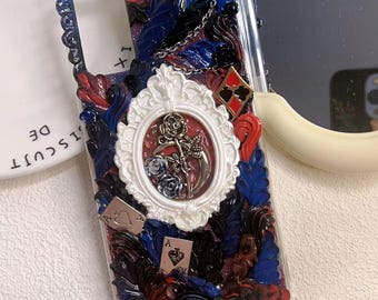 Decoden Alice in Wonderland-themed Cream Glue Case Customized Handmade Phone Case for All Brands, iPhone, Samsung Oneplus etc