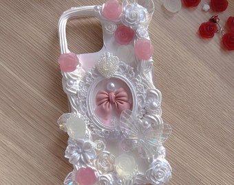 Customized Handmade Phone Case in Black and Gold for All Brand, Iphone, Samsung and Oneplus etc, Decoden Baroque-Inspired Cream Glue Case