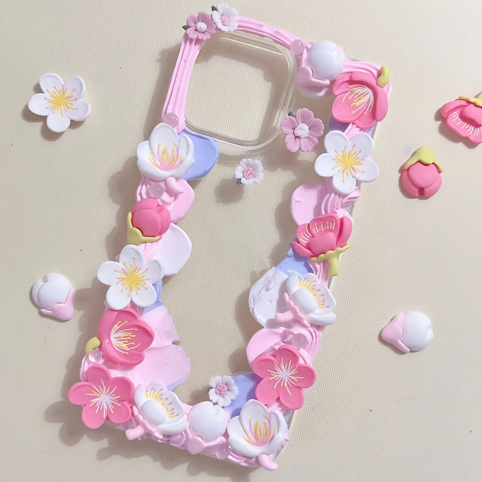 Customized Handmade Phone Case for All Brands, iPhone, Samsung Oneplus etc, Decoden Baroque-Inspired Cream Glue Case