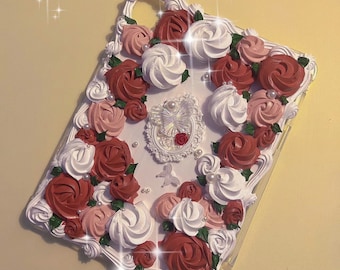 Customized Handmade Tablet Case for All Brand, iPads, Galaxy Tab etc, Baroque-Inspired Cream Glue Case