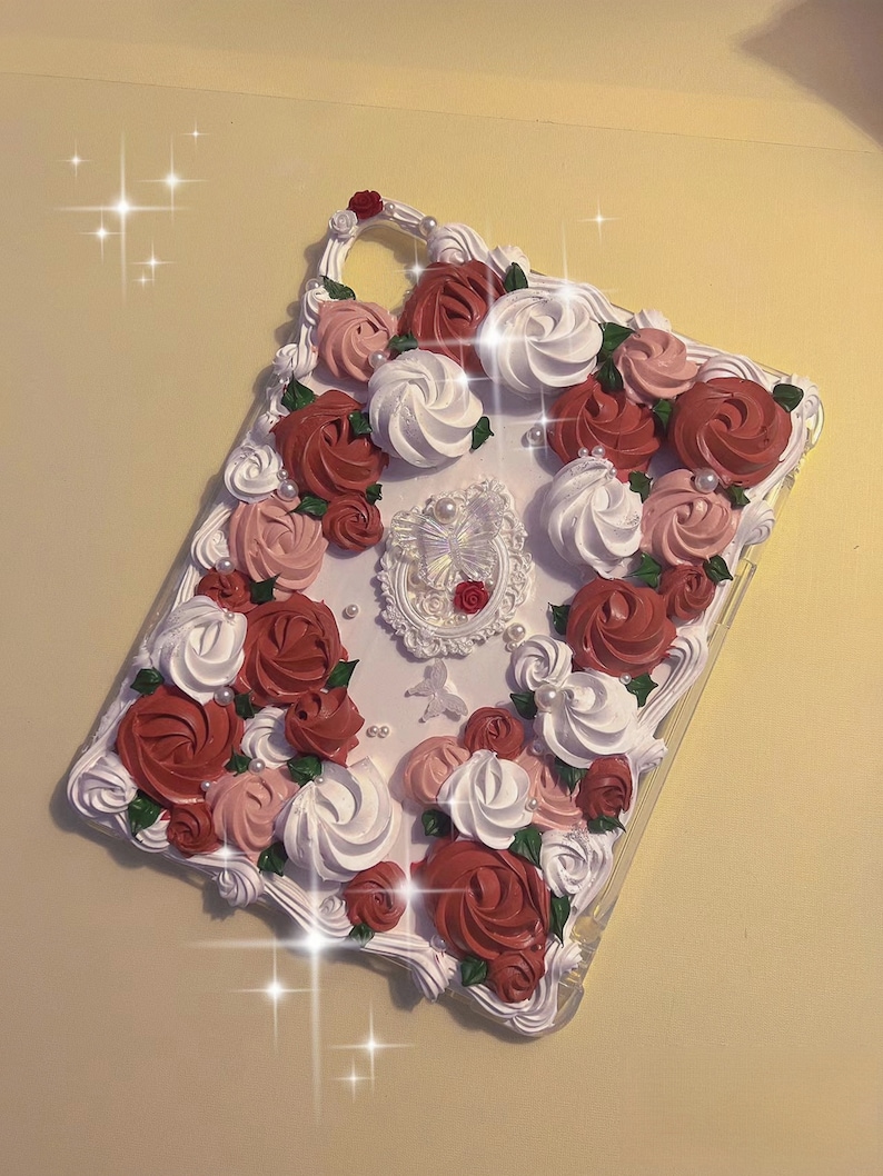 Customized Handmade Tablet Case for All Brand, iPads, Galaxy Tab etc, Baroque-Inspired Cream Glue Case image 1