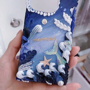 Custom Handmade Phone Case for Birthday for Christmas for Her for Girlfriend for Wife for SIster, Decoden Mermaid-Inspired Cream Glue Case image 5