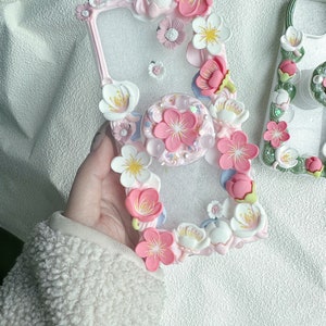 Customized Handmade Phone Case for All Brands, iPhone, Samsung Oneplus etc, Decoden Cream Glue Case Pink With Popsocket