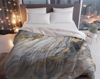 Abstract Design Comforter Marble Bedding Marble Inspired Comforter Abstract Comforter Modern Bedding Gray Comforter Glam Comforter Gray Gold