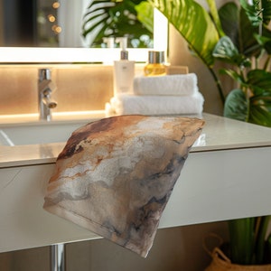 Sand Design Face Towel Abstract Towel Marble for Bath Decoration Boho Towel Modern Style for Bath Decor Brown Towel Glam Face Towel Boho