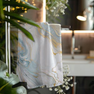 Soft Tones Design Hand Towel Abstract Towel Blue Fire for Bath Decoration Marble Towel Modern Style Bath Decor Towel Glam Hand Towel Blue