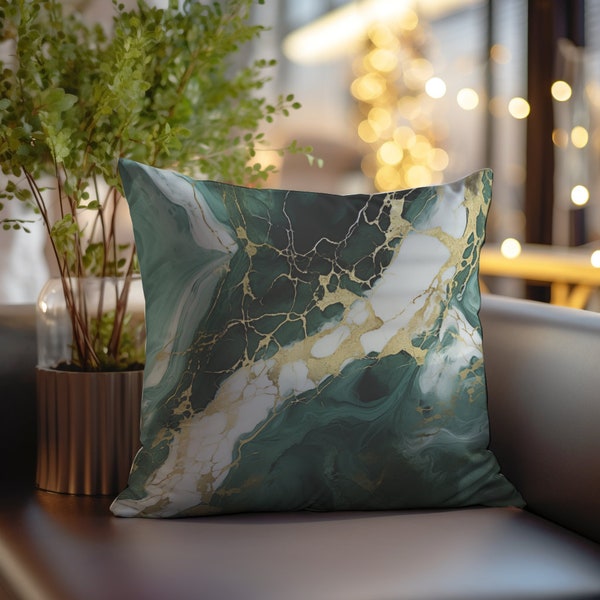 Green Marble Pillow Indoor Marble Pillow Gold Lines Inspired Pillow Marble Design Pillow Case Modern Style Pillow Cover Green Pillow Glam