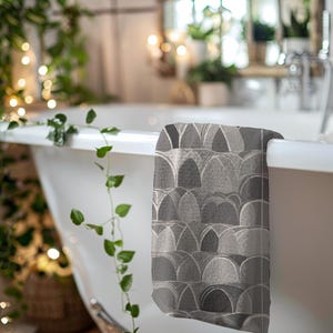 Geometric Circle Hand Towel Modern Art Towel Neutral Gray Bathroom Decor Minimalist Pattern Contemporary Bath Decor Stylish Home Accent