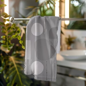 Abstract Circle Hand Towel Modern Art Towel Neutral Gray Bathroom Decor Geometric Pattern Minimalist Style Hand Towel Accent Gift Towel