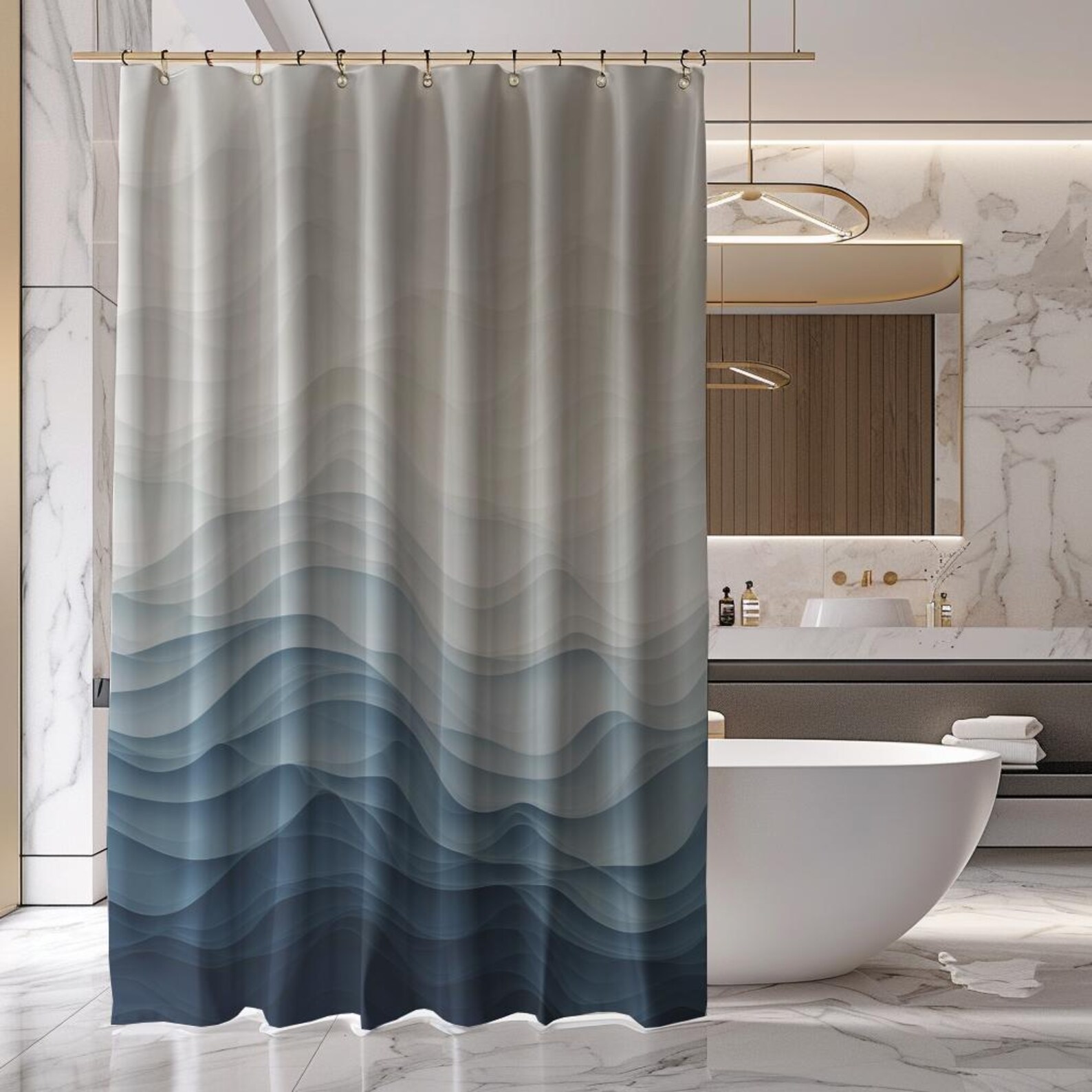 Ombre Blue Cream Shower Curtain Cream Blue Boho Shower Curtain Shaded