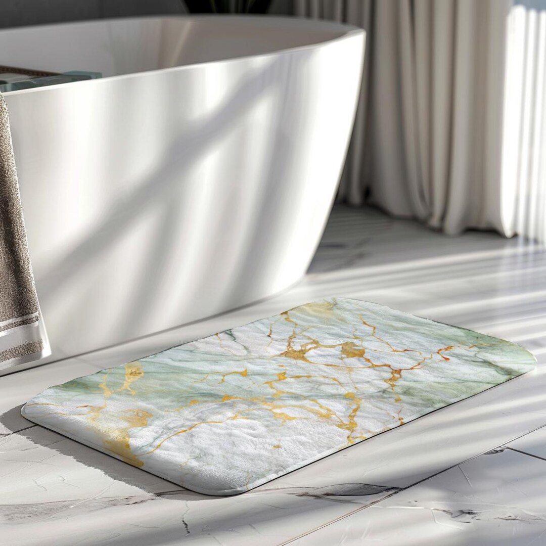 Marble Green Design Bath Mat Abstract Bath Mat Yellow Lines for Bathtub ...