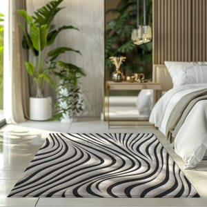 Animal Print Area Rug Zebra Area Rug Animal Print Rug for Living Room Abstract Design Area Rug Glam Area Rug Modern Area Rug Black and White